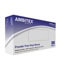 Ambitex Vinyl Powder-Free Gloves, Large, Box of 100