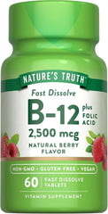 Nature's Truth Vitamin B-12 2500 mcg Plus Folic Acid 60 Fast Dissolve Berry Tablets