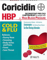 Coricidin HBP Cold & Flu Cold Relief Tablets 20 ct Box
