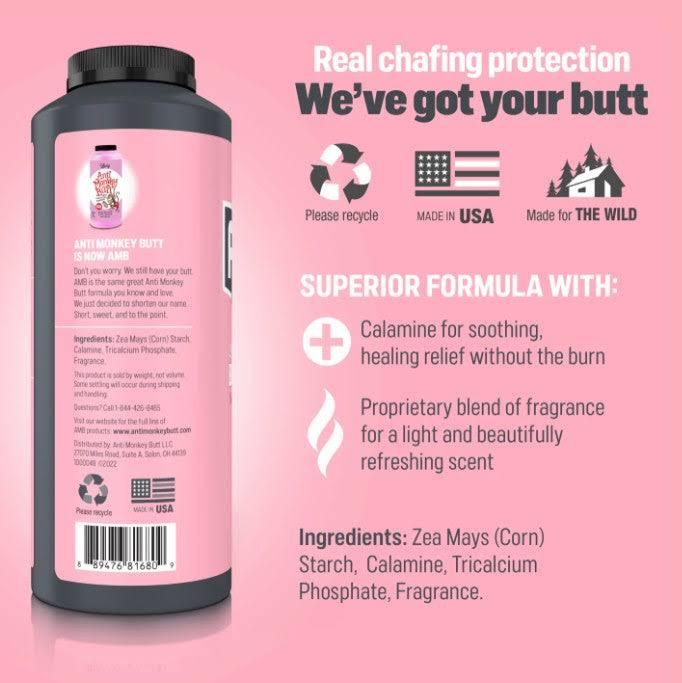 Anti Monkey Butt Lady Anti Friction Powder with Calamine - 6 oz bottle