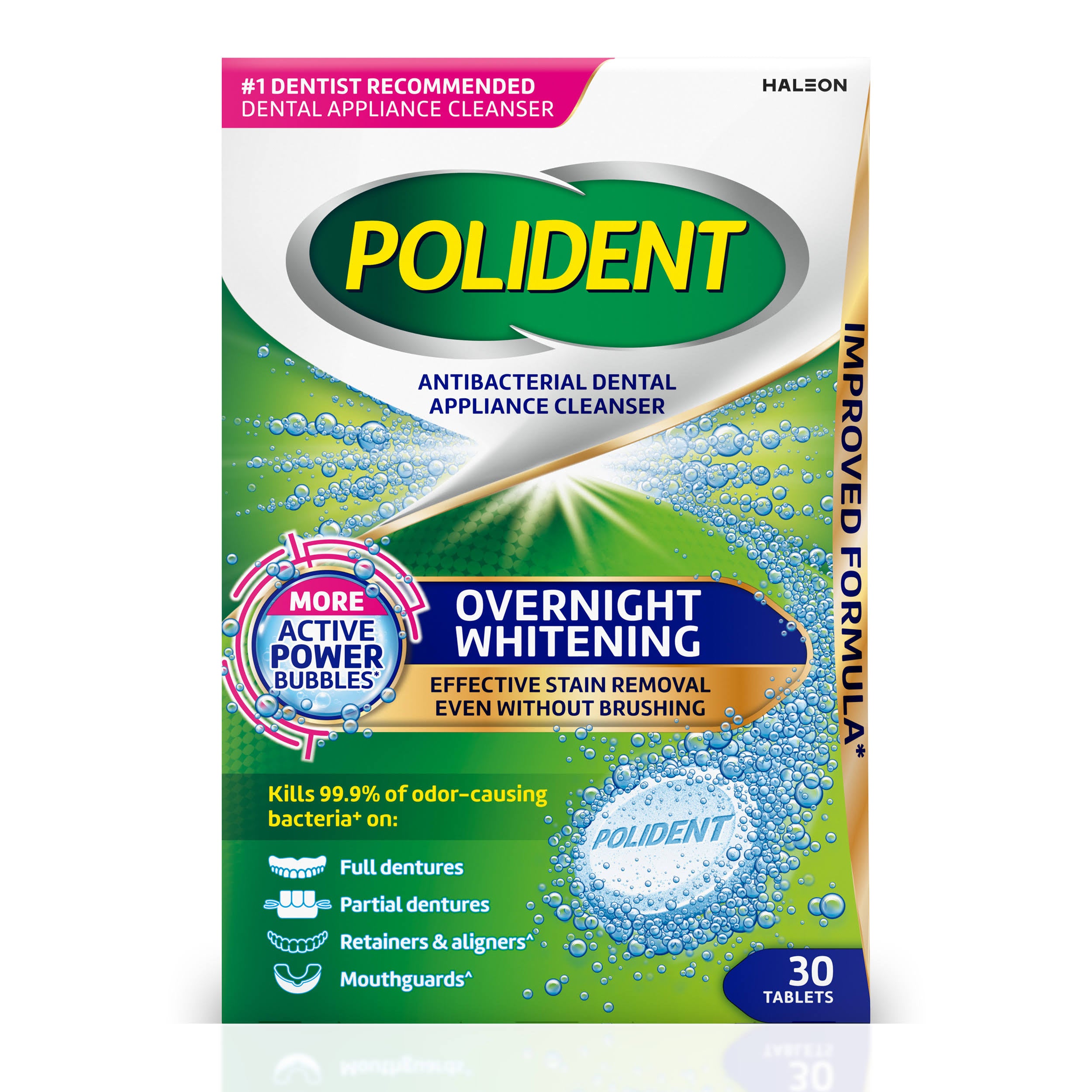 Polident Overnight Whitening Antibacterial Dental Appliance Cleanser Tablets (30 ct)