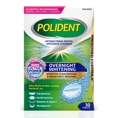 Polident Overnight Whitening Antibacterial Dental Appliance Cleanser Tablets (30 ct)