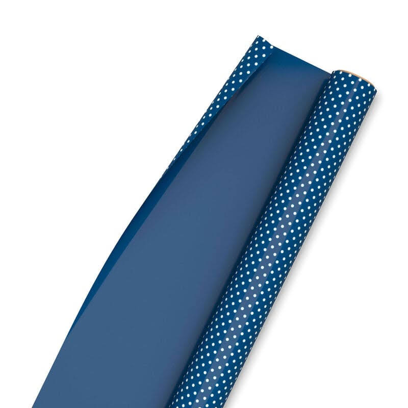 Hallmark Ejr1297 Navy/White Dots Reversible Wrapping Paper Roll, 25 Sq. ft.