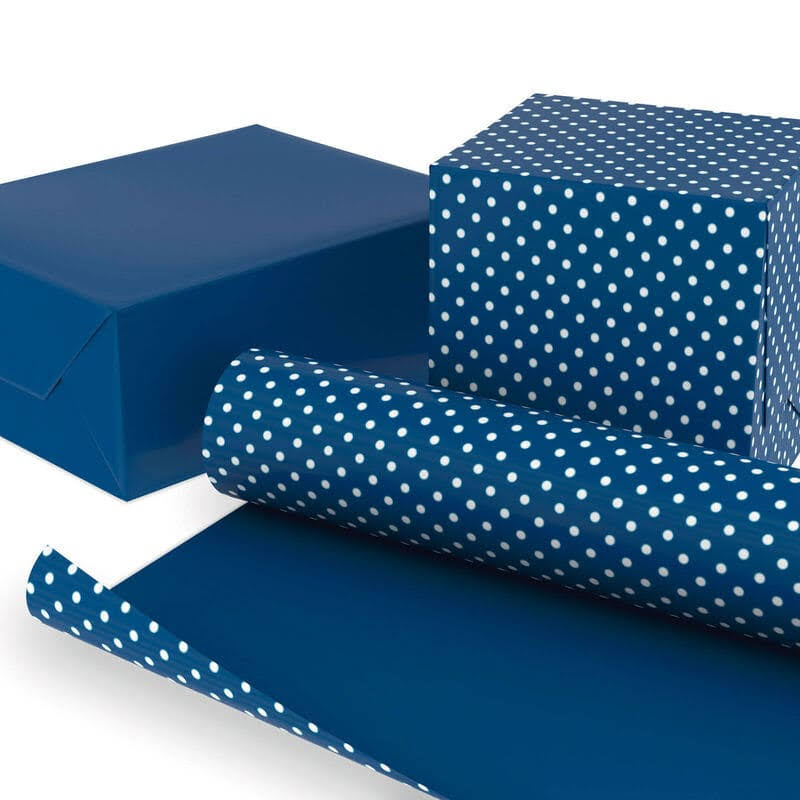 Hallmark Ejr1297 Navy/White Dots Reversible Wrapping Paper Roll, 25 Sq. ft.