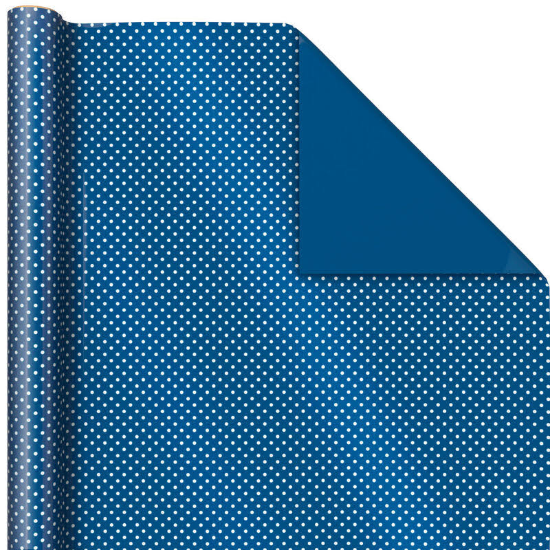 Hallmark Ejr1297 Navy/White Dots Reversible Wrapping Paper Roll, 25 Sq. ft.
