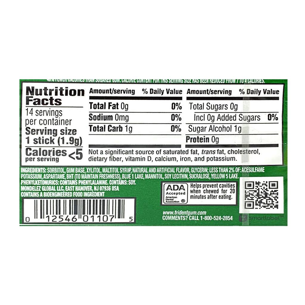 Trident Sugar Free Spearmint Gum 14 Count Package
