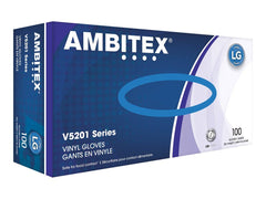 Ambitex Vinyl Powder-Free Gloves, Large, Box of 100