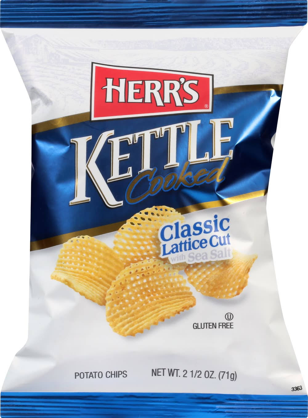 Herr's Kettle Cooked Classic Lattice Cut with Sea Salt Potato Chips, 2.5 oz