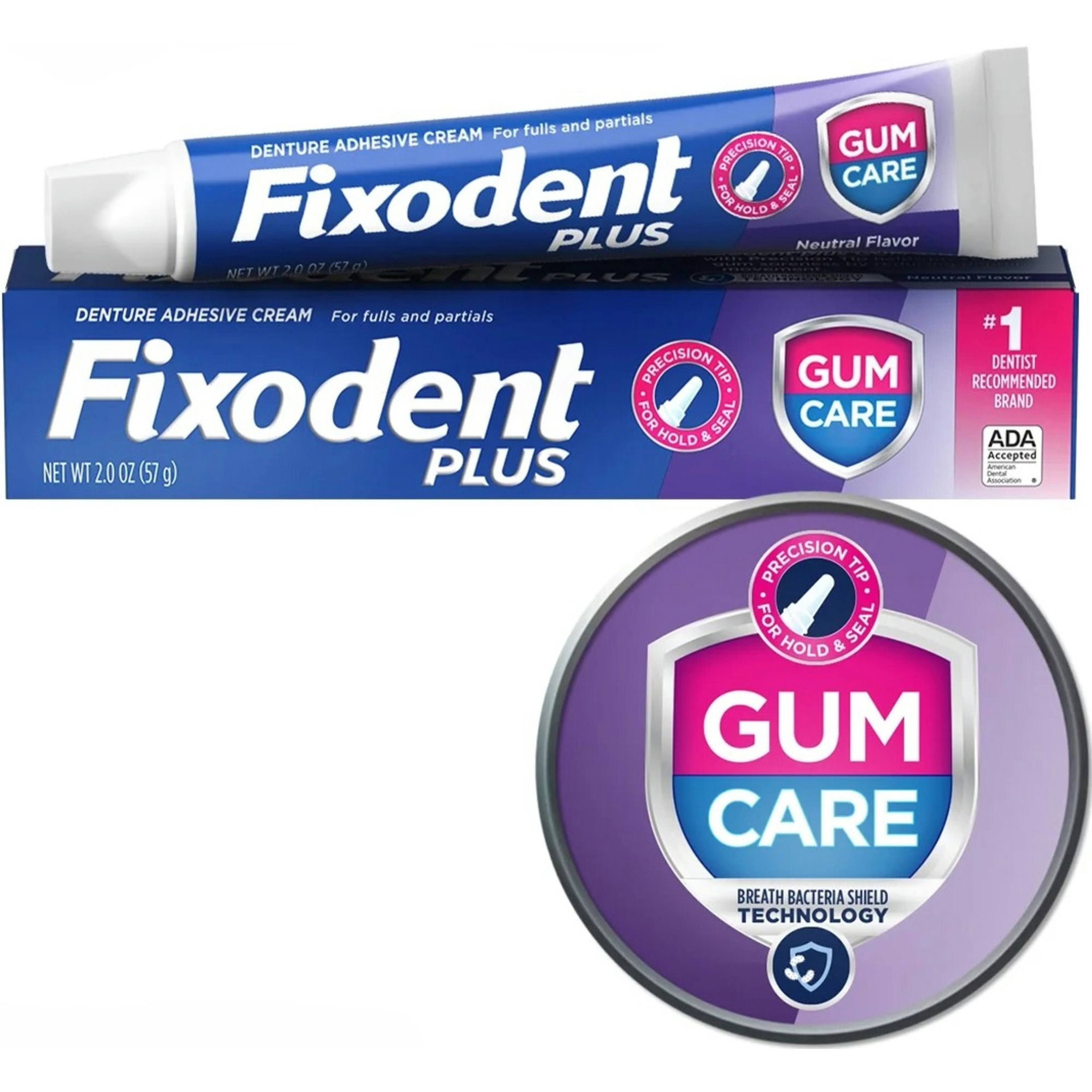 Denture Adhesive Fixodent Plus Gum Care Cream 2 oz.