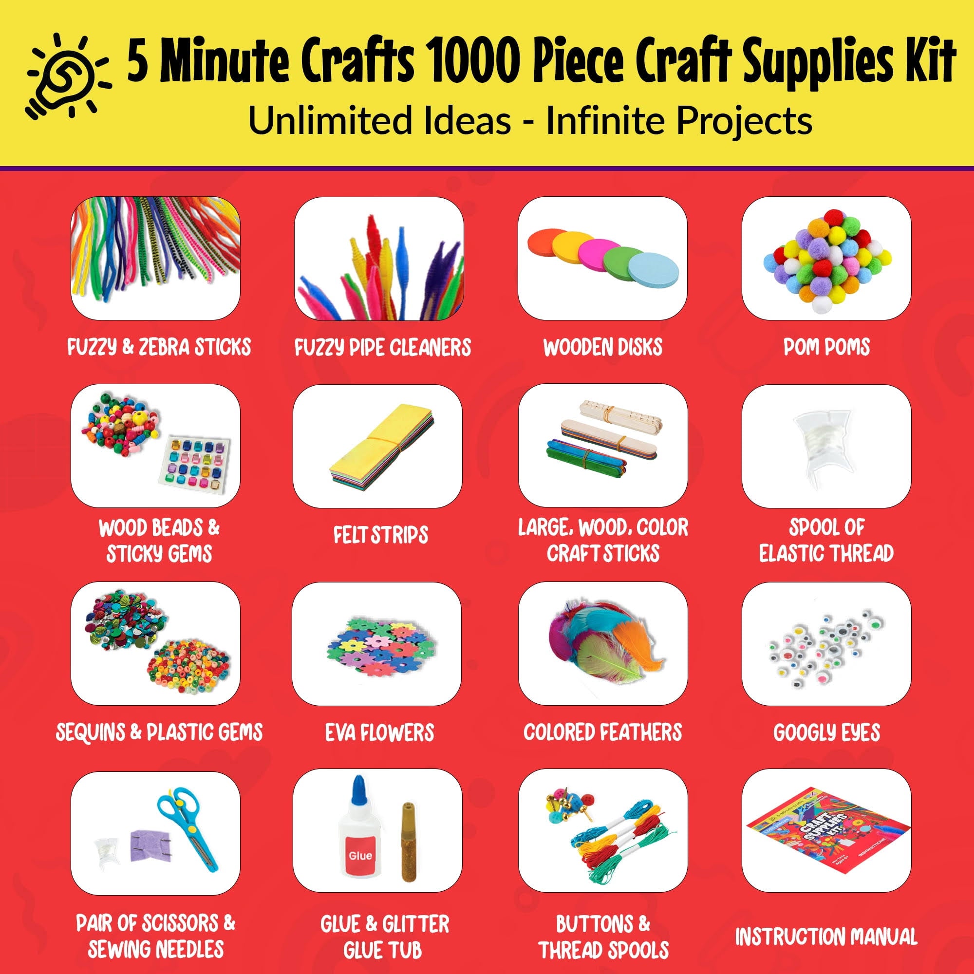 5-Minute Crafts, Arts & Crafts Supplies Kit, 1000 PC