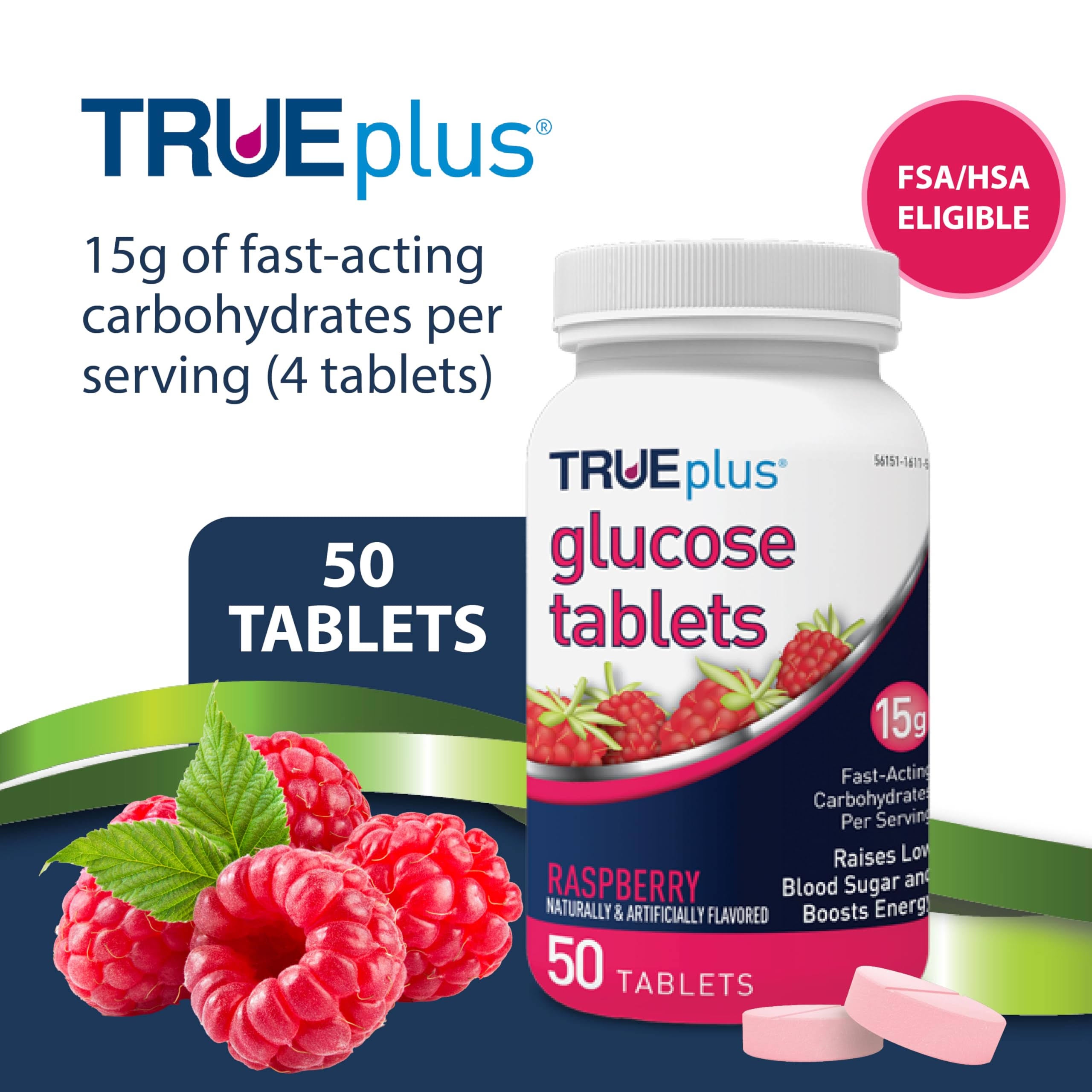 TRUEplus 50 Raspberry Glucose Tablets