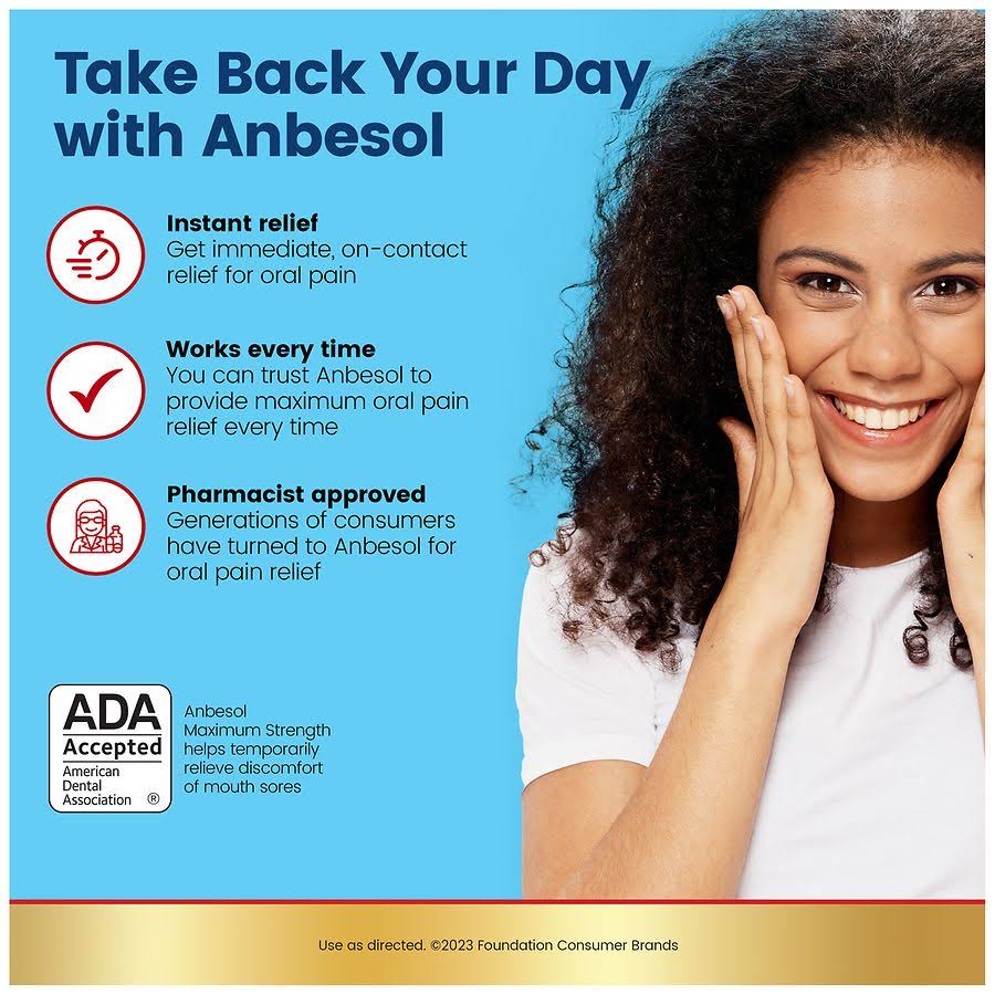 Anbesol Instant Oral Pain Relief Maximum Strength Liquid 0.41 fl oz