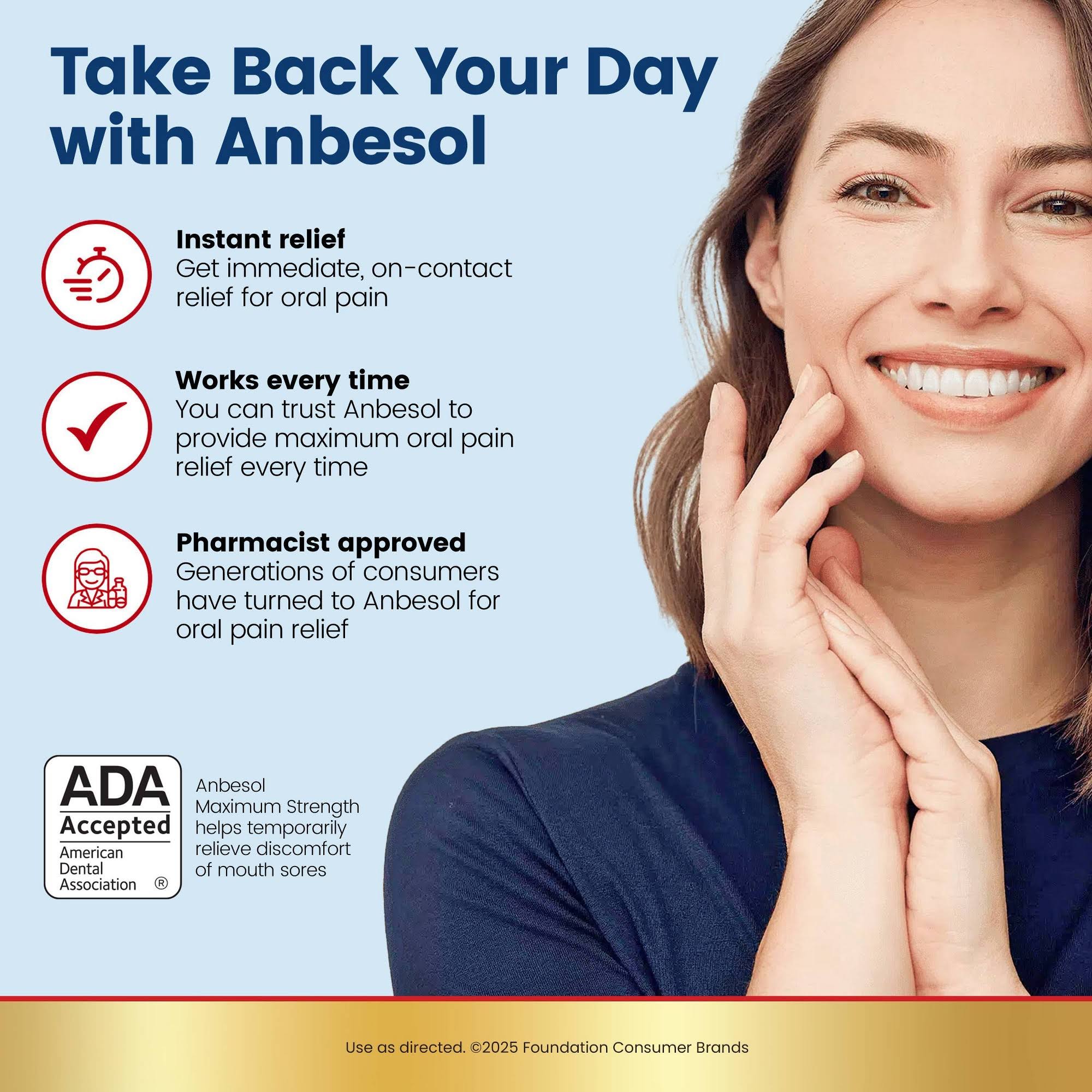 Anbesol Instant Oral Pain Relief Maximum Strength Liquid 0.41 fl oz