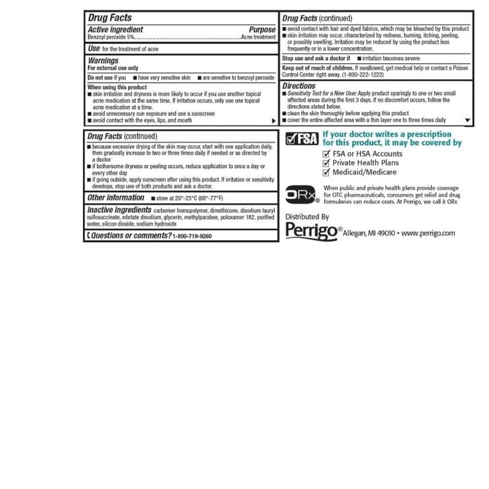 Perrigo Benzoyl Peroxide 5% Acne Treatment Gel - 2.1 oz tube