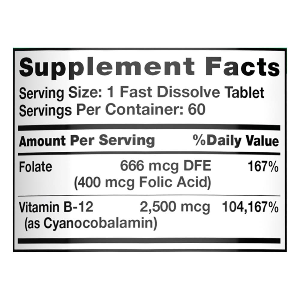 Nature's Truth Vitamin B-12 2500 mcg Plus Folic Acid 60 Fast Dissolve Berry Tablets