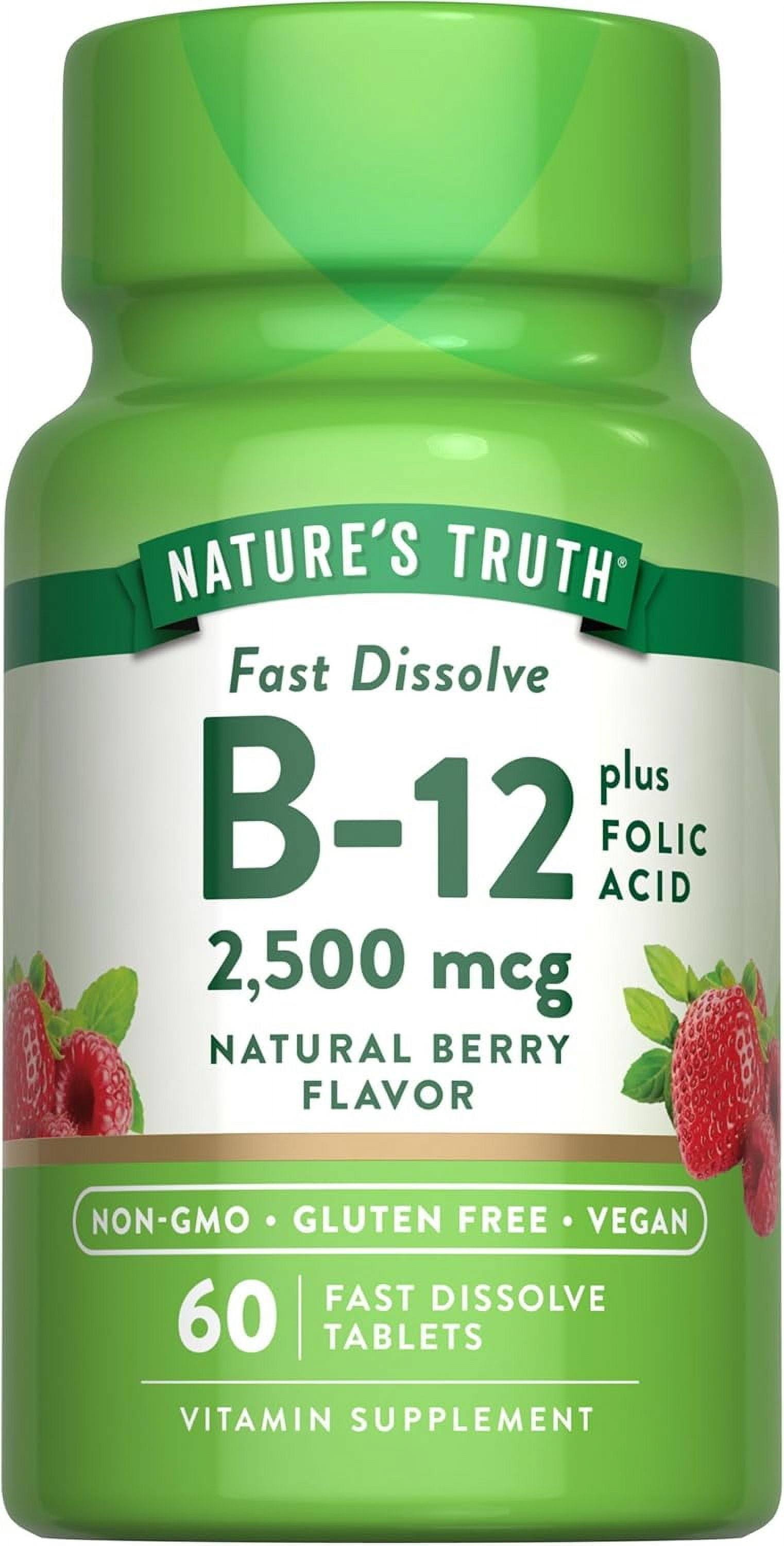 Nature's Truth Vitamin B-12 2500 mcg Plus Folic Acid 60 Fast Dissolve Berry Tablets