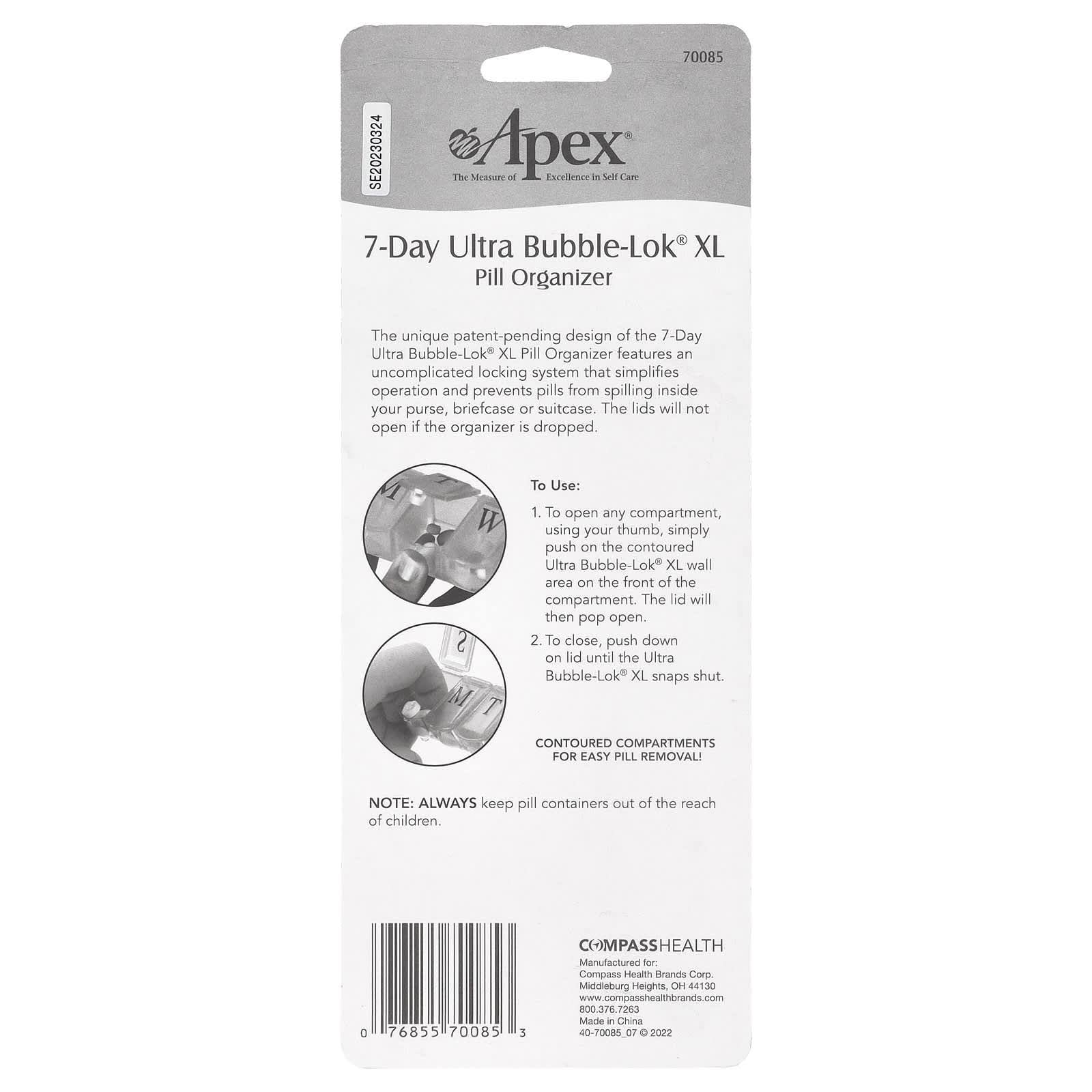 Apex 7 Day Ultra Bubble-Lok Pill Organizer XL