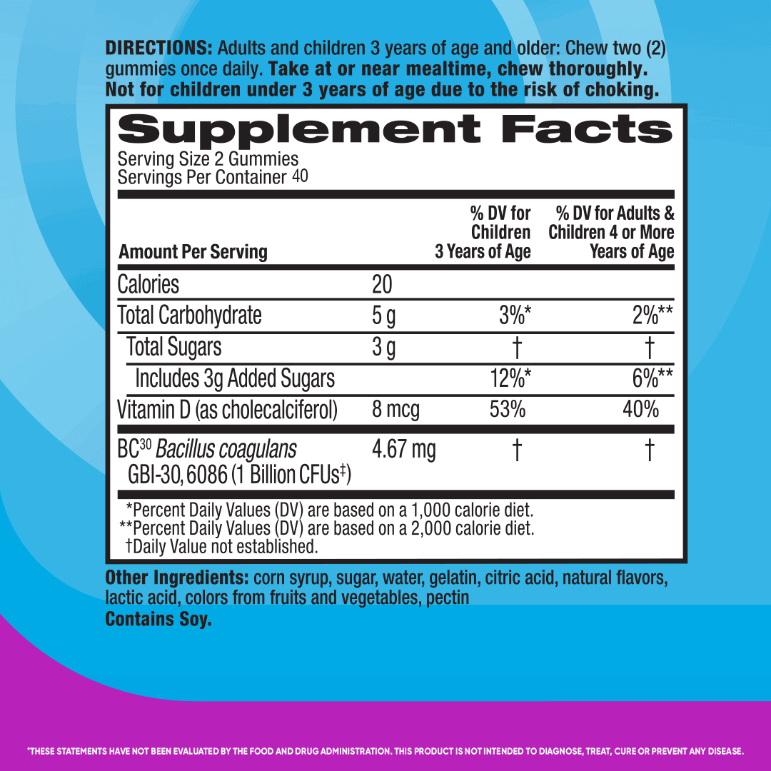 Digestive Advantage Probiotic Gummies, Natural Fruit - 60 count