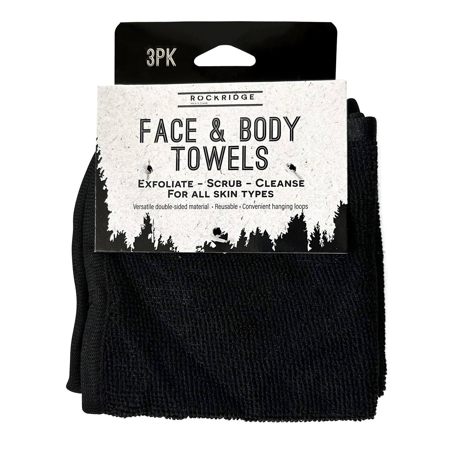 Rockridge 3 Pack Terrycloth Face & Body Cloths in Black - Qty 36