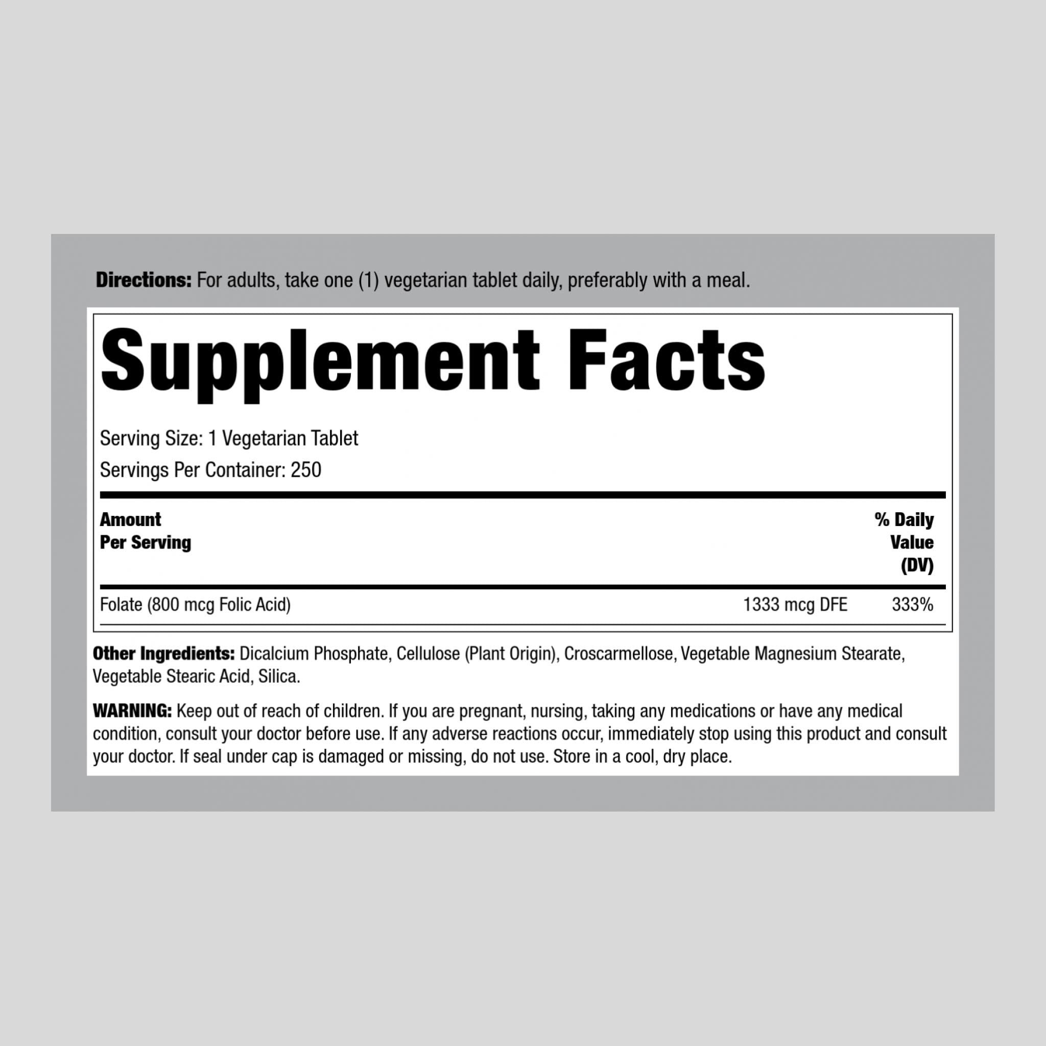 Sundance Folic Acid 800 mcg Tablets, 250 EA
