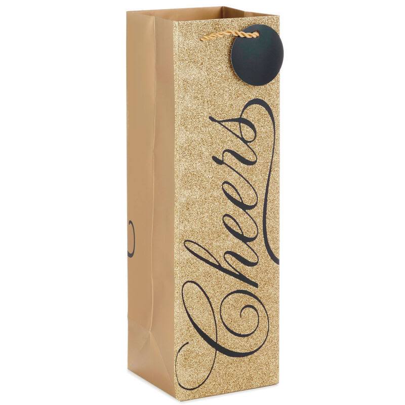 Hallmark 13" Gold Cheers Wine Bottle Gift Bag with Gift Tag