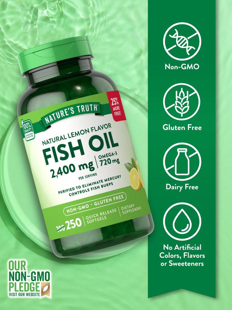Nature's Truth Fish Oil 2400mg | Natural Lemon Flavor | 250 Softgels
