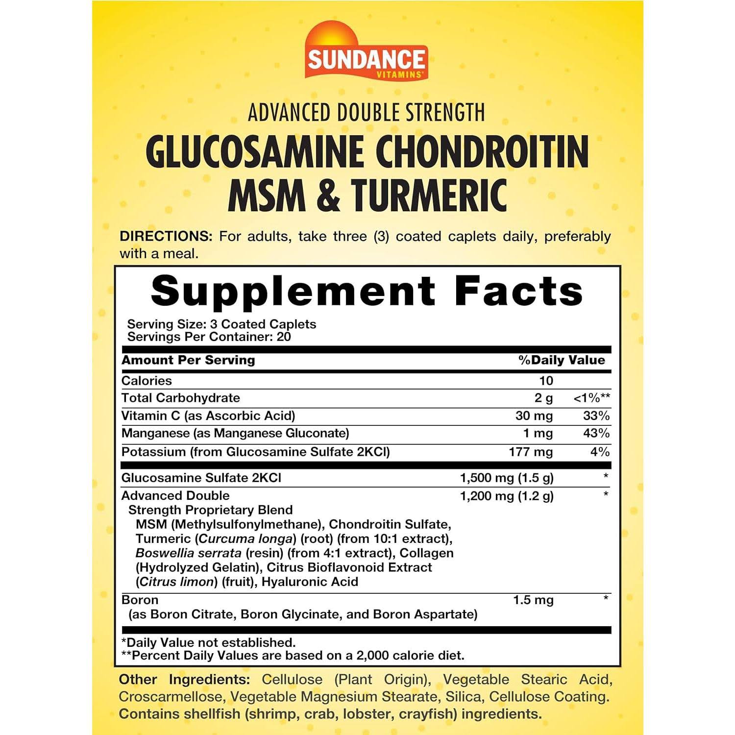 Sundance Vitamins Glucosamine Chondroitin + MSM Caplets, 60 Count