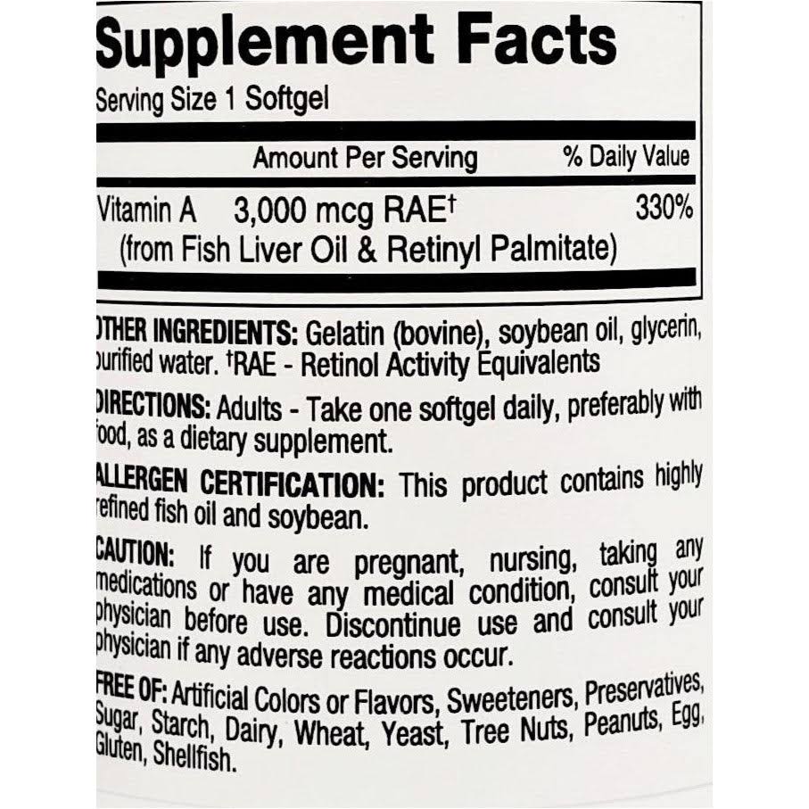 Major Vitamin A Supplement; Bottle of 100