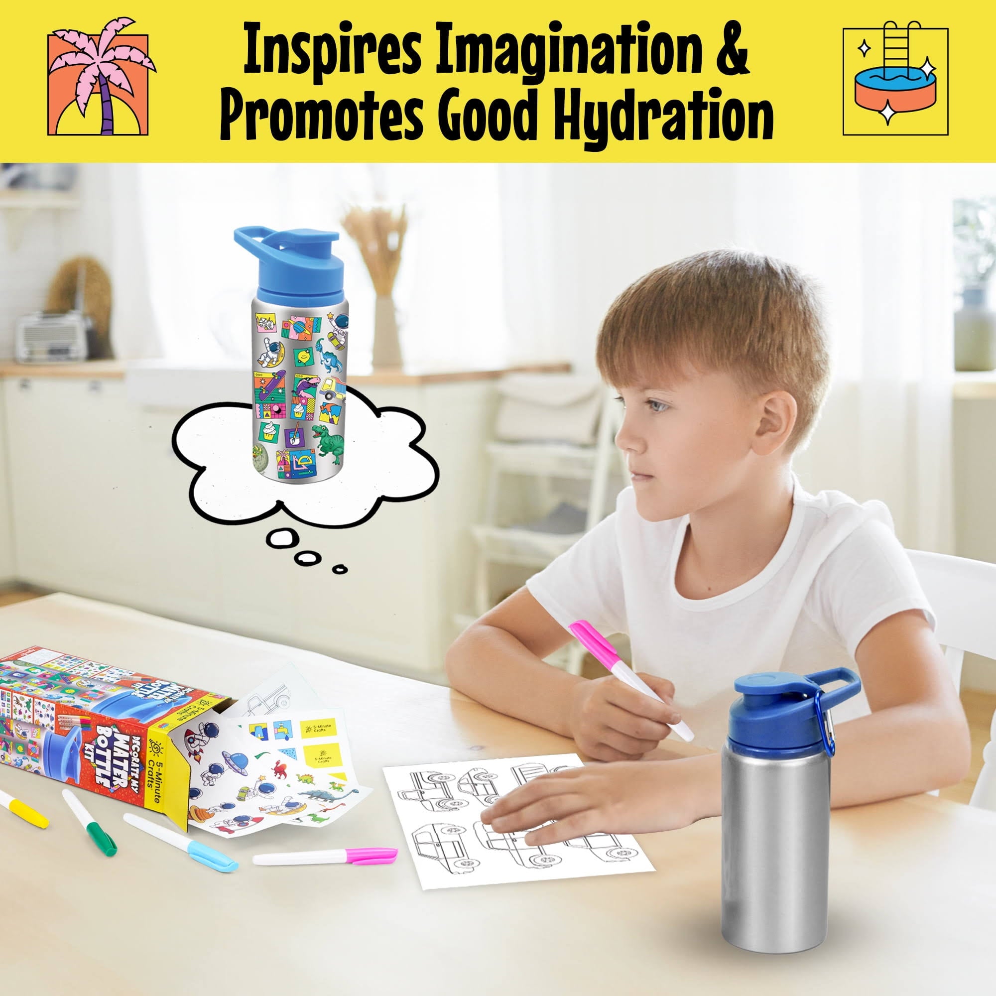 5-Minute Crafts - Kids Boy Bottle with Stickers Kit As Seen On Social Media