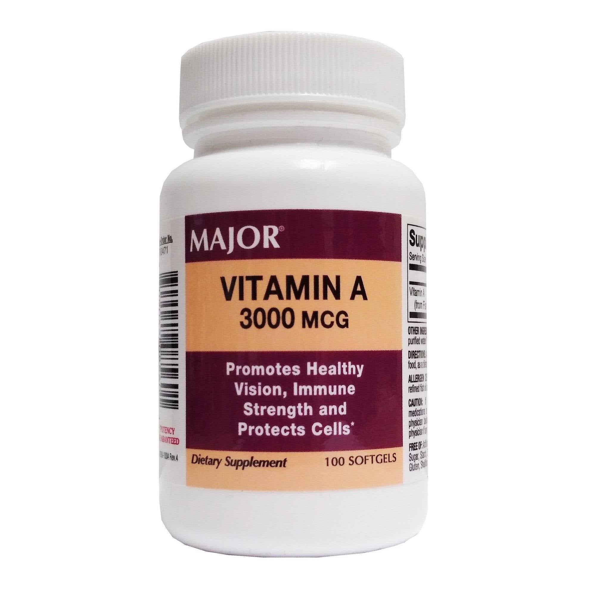 Major Vitamin A Supplement; Bottle of 100