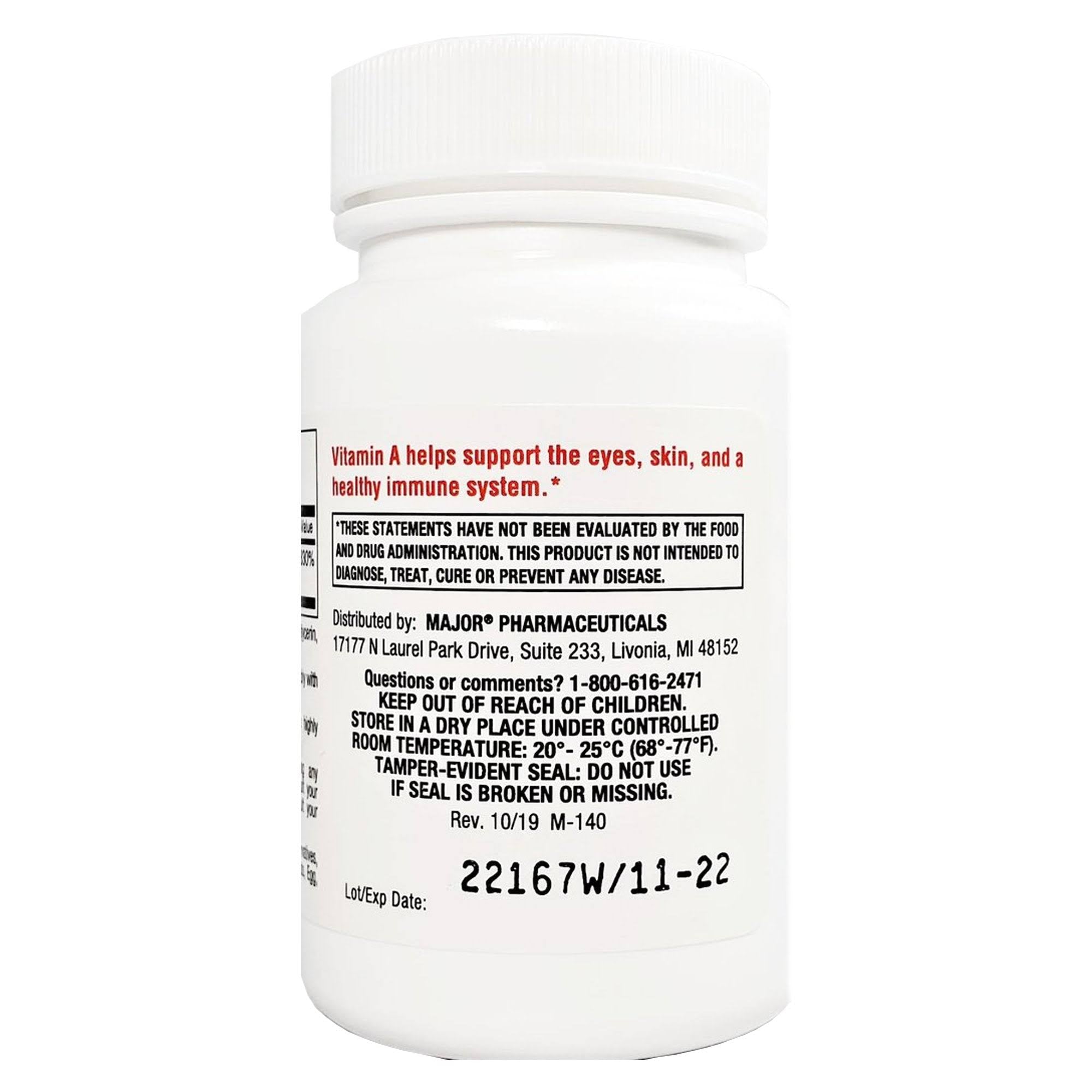 Major Vitamin A Supplement; Bottle of 100