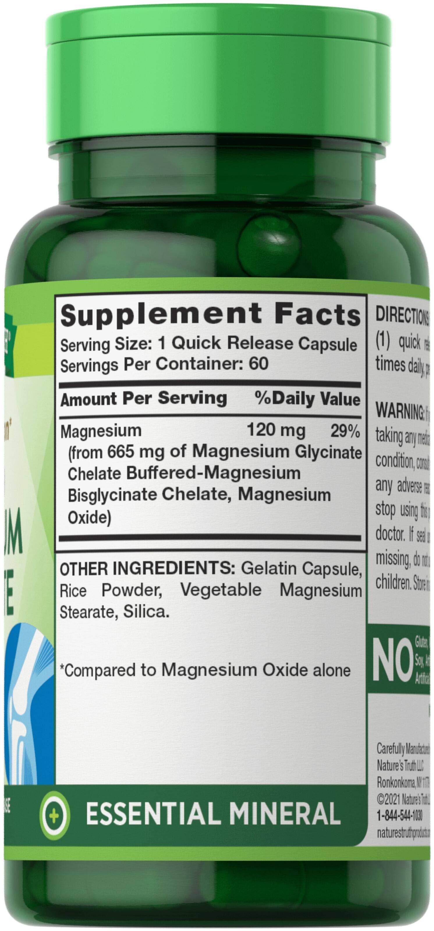 Nature's Truth Magnesium Glycinate, 665 mg, Quick Release Capsules - 60