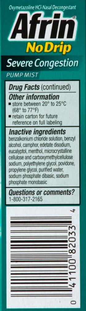 Afrin Nasal Pump Mist, Severe Congestion, No Drip 0.5 fl oz