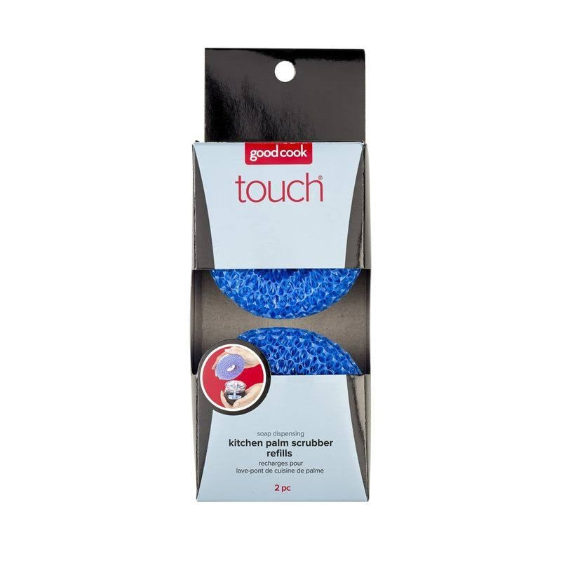 Good Cook Touch Soap Dispensing Kitchen Heavy Duty Mesh Palm Brush, 2 Pack Refills 393819